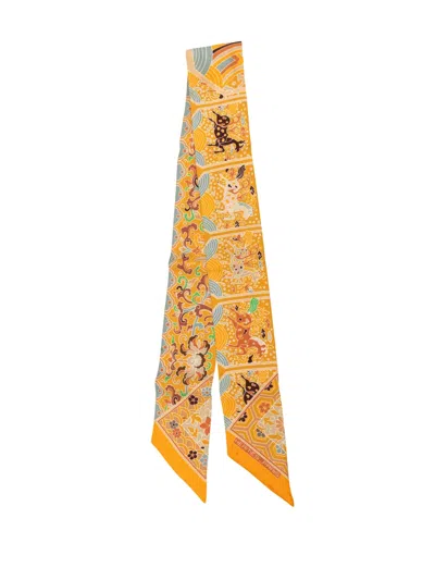 Pre-owned Hermes 2010-2018 Collections Imperiales Silk Twilly Scarf Scarves In Orange
