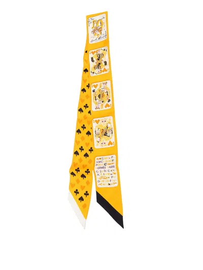 Pre-owned Hermes 2010-2018 Jeu De Cartes Silk Twilly Scarf Scarves In Yellow