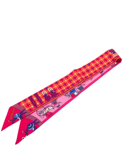 Pre-owned Hermes 2010-2020 Les Voitures Nouvelles Silk Twilly Scarf Scarves In Pink