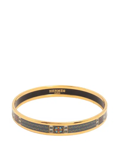 Pre-owned Hermes 2010-2020 Narrow Printed Enamel Bangle 65 Costume Bracelet In Gold