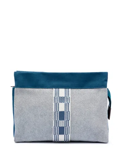 Pre-owned Hermes 2010-2020 Toile Trousse De Voyage Jimetou Pm Clutch Bag In Blue