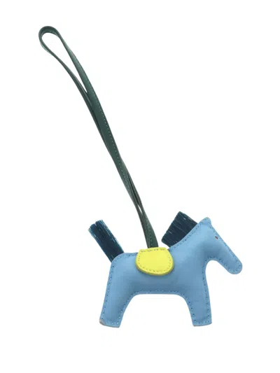 Pre-owned Hermes 2010-2025 Milo Lambskin Grigri Rodeo Pegase Bag Charm Pm Key Chain In Blue