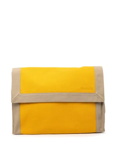 Pre-owned Hermes 2010-2026 Bicolor Canvas Tapis De Selle Clutch Bag In Yellow