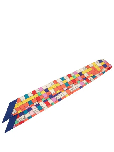 Pre-owned Hermes 2010-2026 Bolduc Au Carre Silk Twilly Scarf Scarves In Blue