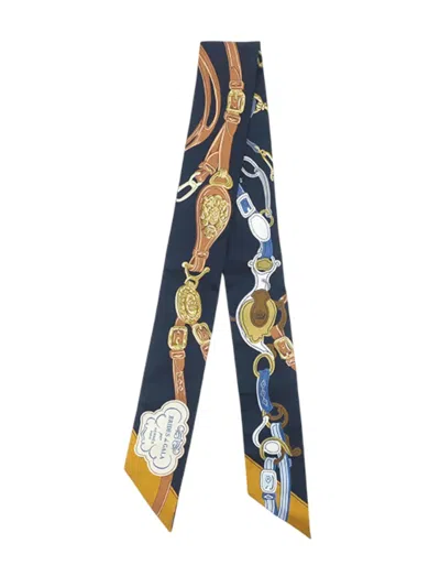 Pre-owned Hermes 2010-2026 Brides De Gala Twilly Silk Scarf Scarves In Blue