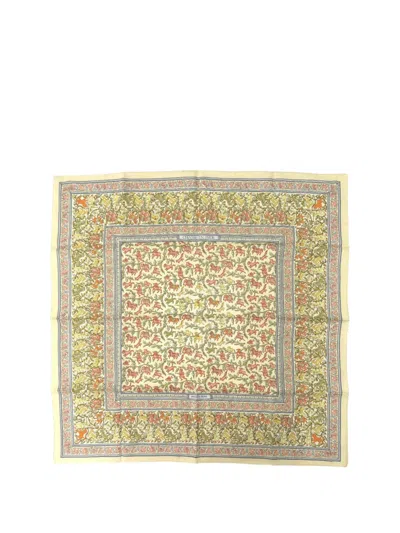 Pre-owned Hermes 2010-2026 Chasse En Inde Silk Scarf 90 Scarves In Yellow