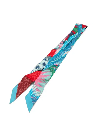 Pre-owned Hermes 2010-2026 Cheval Phoenix Silk Twilly Scarf Scarves In Blue