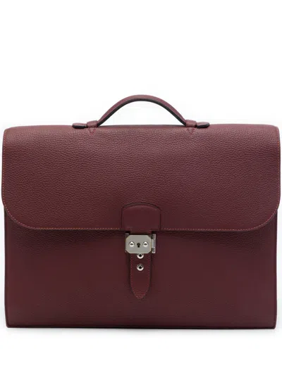 Pre-owned Hermes 2010-2026 Clemence Sac A Depeches 38 Business Bag In Red