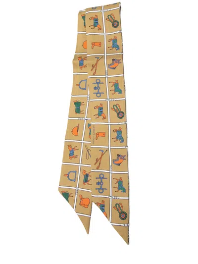 Pre-owned Hermes 2010-2026 Couvertures Et Tenues De Jour Silk Twilly Scarf Scarves In Brown