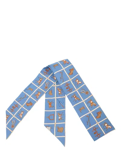 Pre-owned Hermes 2010-2026 Couvertures Et Tenues De Jour Twilly Silk Scarf Scarves In Blue
