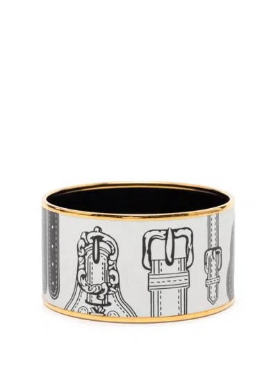 Pre-owned Hermes 2010-2026 Extra Wide Harnais Des Presidents Enamel Bangle 65 Costume Bracelet In Gold