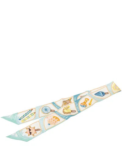 Pre-owned Hermes 2010-2026 Funny Ice Cream Silk Twilly Scarf Scarves In Blue