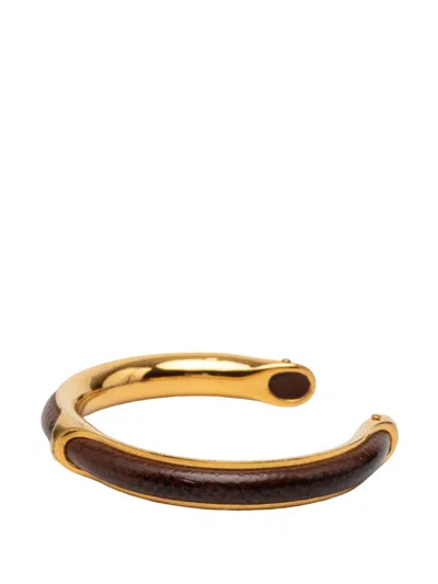 Pre-owned Hermes 2010-2026 Gold Plated And Leather Cuff Bracelet Costume Bracelet In Red