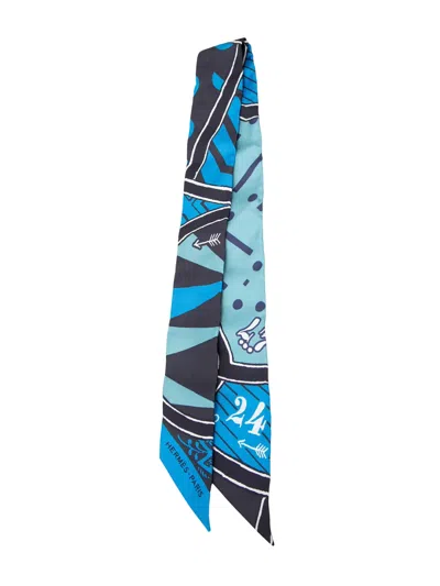 Pre-owned Hermes 2010-2026 Jeu De Soie Uniforme Twilly Silk Scarf Scarves In Blue