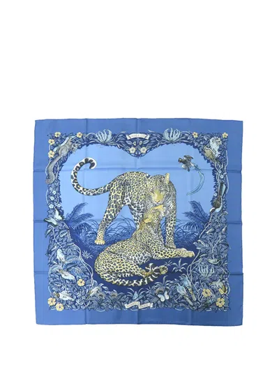 Pre-owned Hermes 2010-2026 Jungle Love Silk Scarf 90 Scarves In Blue