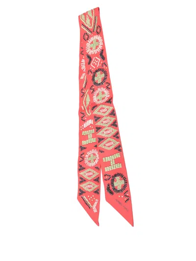 Pre-owned Hermes 2010-2026 Kelly En Perles Twilly Silk Scarf Scarves In Pink
