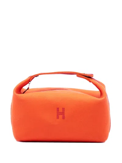 Pre-owned Hermes 2010-2026 Large Toile Bride A Brac Case Vanity Bag In Orange
