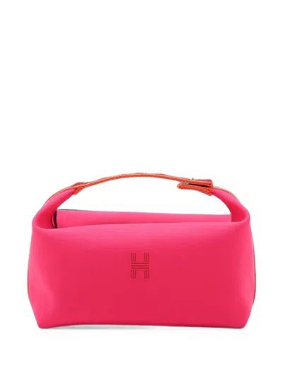 Pre-owned Hermes 2010-2026 Large Toile Bride A Brac Case Vanity Bag In Pink