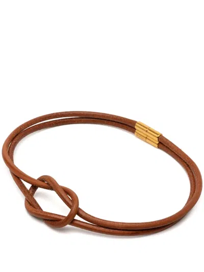 Pre-owned Hermes 2010-2026 Leather Atame Knot Necklace Costume Necklace In Brown