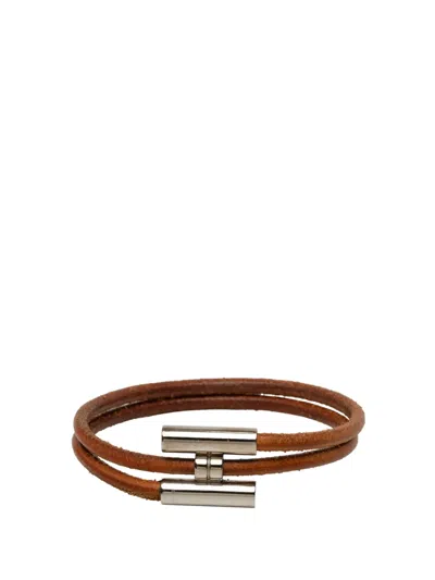 Pre-owned Hermes 2010-2026 Leather Tournis Tresse Bracelet Costume Bracelet In Brown