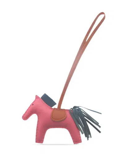 Pre-owned Hermes 2010-2026 Milo Lambskin And Swift Grigri Rodeo Bag Charm Pm Key Chain In Pink