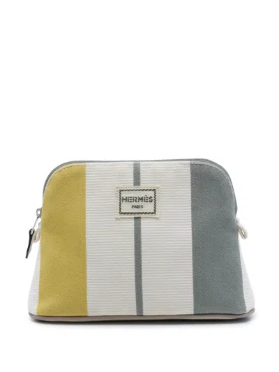 Pre-owned Hermes 2010-2026 Mini Canvas Rayures Rocabar Bolide Travel Pouch In White