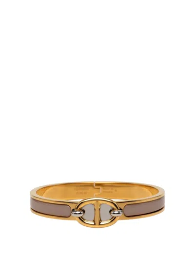 Pre-owned Hermes 2010-2026 Mini Enamel Clic Chaine D Ancre Bracelet Pm Costume Bracelet In Brown