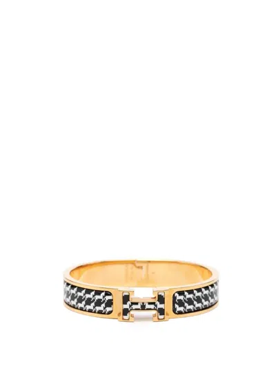 Pre-owned Hermes 2010-2026 Narrow Enamel Cheval Pixel Clic H Bracelet Pm Costume Bracelet In Black