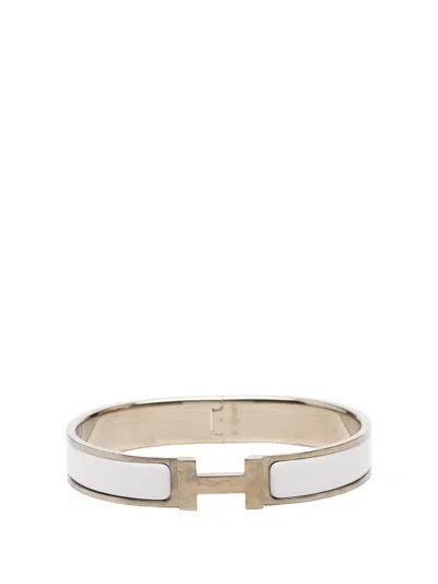 Pre-owned Hermes 2010-2026 Narrow Enamel Clic H Bracelet Gm Costume Bracelet In White