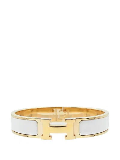 Pre-owned Hermes 2010-2026 Narrow Enamel Clic H Bracelet Pm Costume Bracelet In Gold
