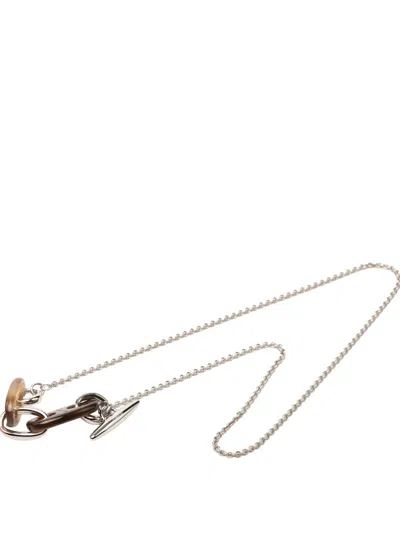 Pre-owned Hermes 2010-2026 Palladium Plated And Buffalo Horn Maillon Pendant Necklace Costume Necklace In Silver