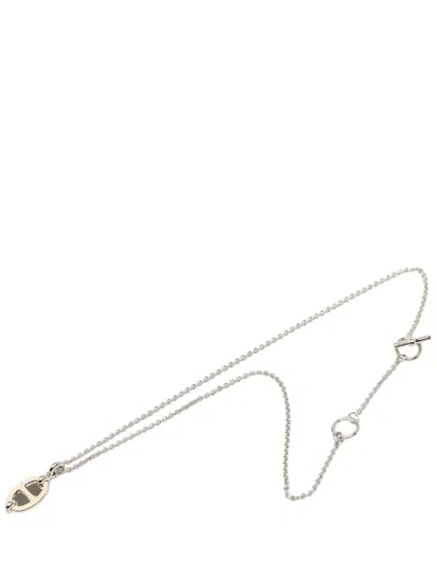 Pre-owned Hermes 2010-2026 Palladium Plated Mini Maillon Pendant Necklace Costume Necklace In Silver