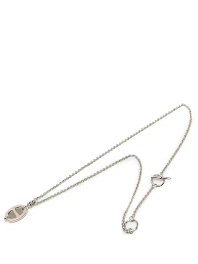 Pre-owned Hermes 2010-2026 Palladium Plated Mini Maillon Pendant Necklace Costume Necklace In Silver