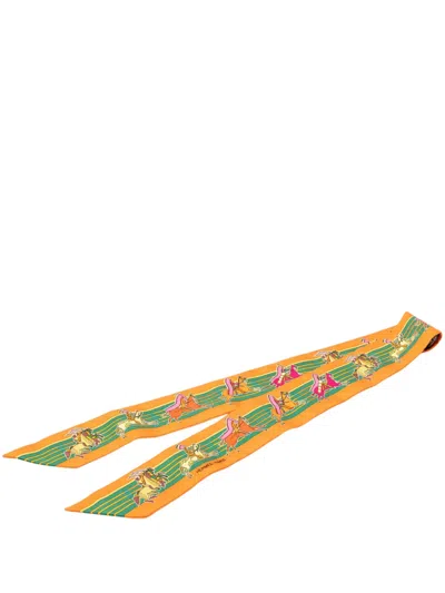 Pre-owned Hermes 2010-2026 Pani La Shar Pawnee Twilly Silk Scarf Scarves In Green