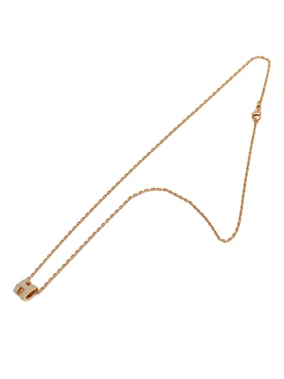 Pre-owned Hermes 2010-2026 Rose Gold Enamel Mini Pop H Pendant Necklace Costume Necklace In Pink