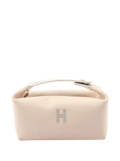 Pre-owned Hermes 2010-2026 Small Toile Bride A Brac Case Vanity Bag In Neutrals