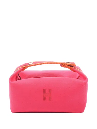 Pre-owned Hermes 2010-2026 Small Toile Bride A Brac Case Vanity Bag In Pink