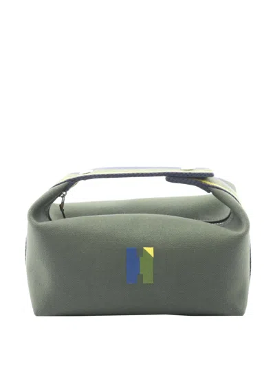 Pre-owned Hermes 2010-2026 Small Toile Bride A Brac H Pavillon Case Vanity Bag In Green