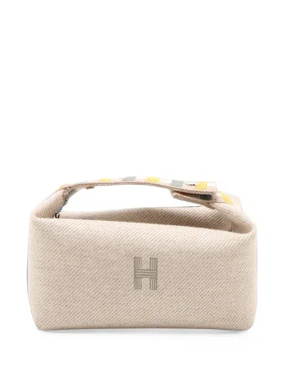 Pre-owned Hermes 2010-2026 Small Wool Bride A Brac Au Carre Case Vanity Bag In Neutrals