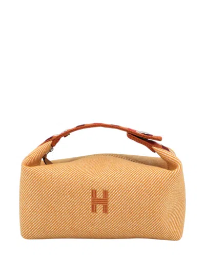 Pre-owned Hermes 2010-2026 Small Wool Bride A Brac Au Carre Case Vanity Bag In Orange