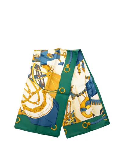 Pre-owned Hermes 2010-2026 Soleil De Soie Silk Scarf 90 Scarves In Green