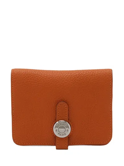Pre-owned Hermes 2010-2026 Togo Dogon Card Holder In Orange
