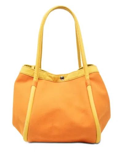 Pre-owned Hermes 2010-2026 Toile Lindy Beach Bag Tote Bag In Orange