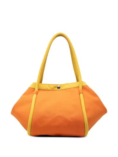 Pre-owned Hermes 2010-2026 Toile Lindy Beach Bag Tote Bag In Orange