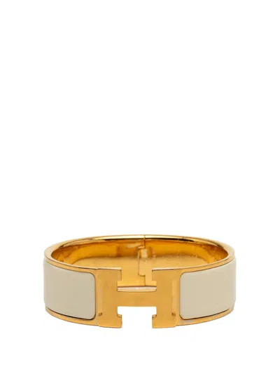 Pre-owned Hermes 2010-2026 Wide Enamel Clic Clac H Bracelet Gm Costume Bracelet In White