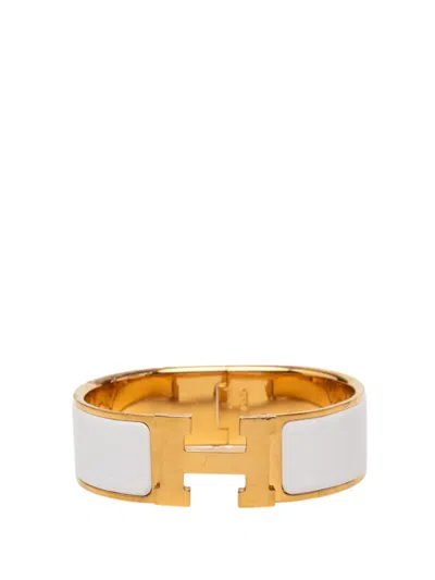 Pre-owned Hermes 2010-2026 Wide Enamel Clic Clac H Bracelet Pm Costume Bracelet In Gold