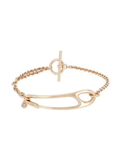 Pre-owned Hermes 2010s 18k Rose Gold Chaine D'ancre Punk Diamond Bracelet
