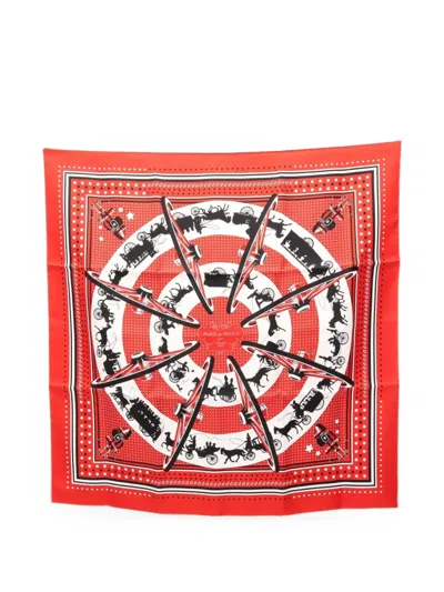 Pre-owned Hermes 2010s 55 Paris Qui Roule Scarf In Red