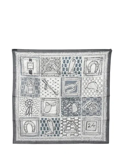 Pre-owned Hermes 2010s 65 Carré Le Boubou Scarf In Gray