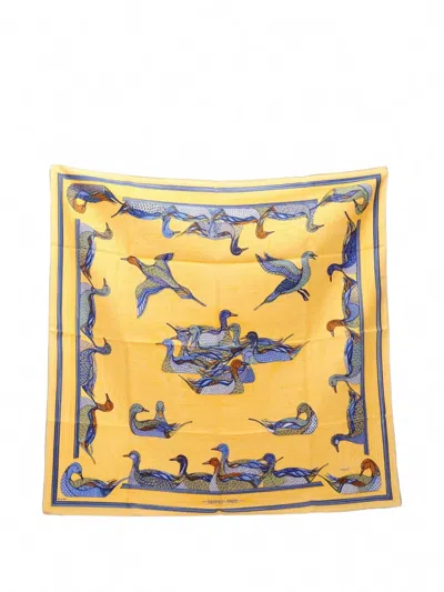Pre-owned Hermes 2010s 90 Carré La Mare Aux Canards Scarf In Yellow